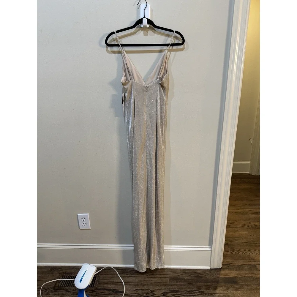 Aiden Maddox V Neck Lured Knit Gown Sparkle‎ Metallic Size 0 Adrianna Papell